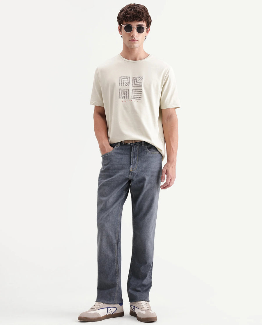Rare Rabbit Men's Jove Dark Grey Cotton Blend Kurt Carrot Regular Jeans