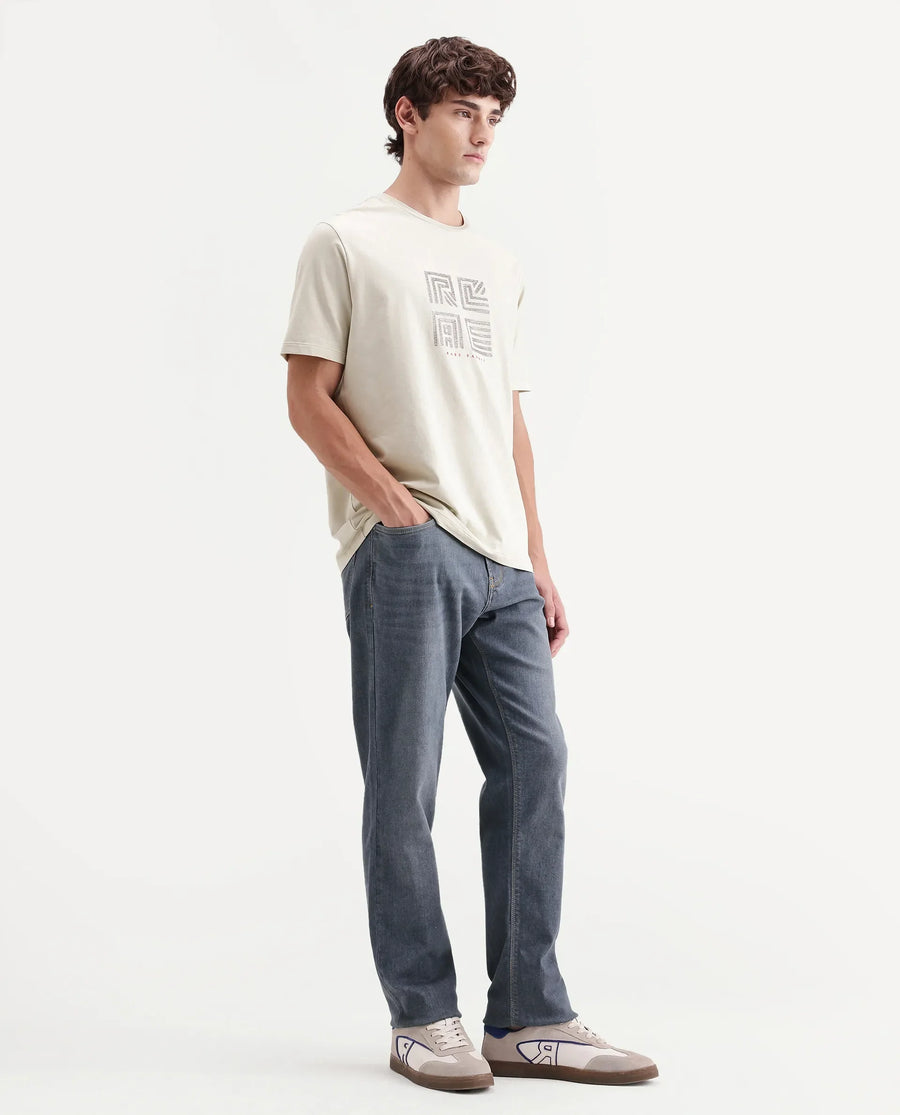 Rare Rabbit Men's Jove Dark Grey Cotton Blend Kurt Carrot Regular Jeans