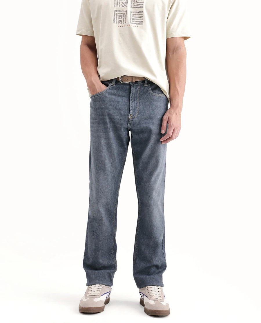 Rare Rabbit Men's Jove Dark Grey Cotton Blend Kurt Carrot Regular Jeans