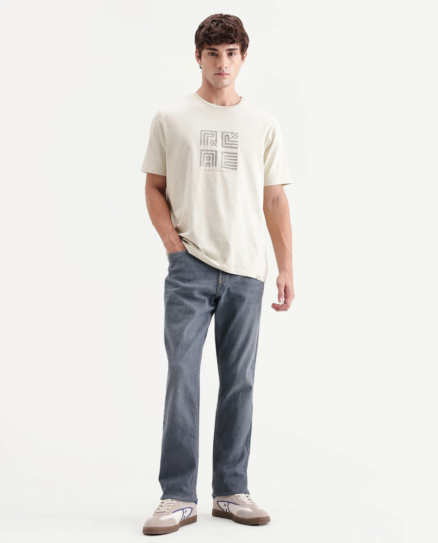 Rare Rabbit Men's Jove Dark Grey Cotton Blend Kurt Carrot Regular Jeans
