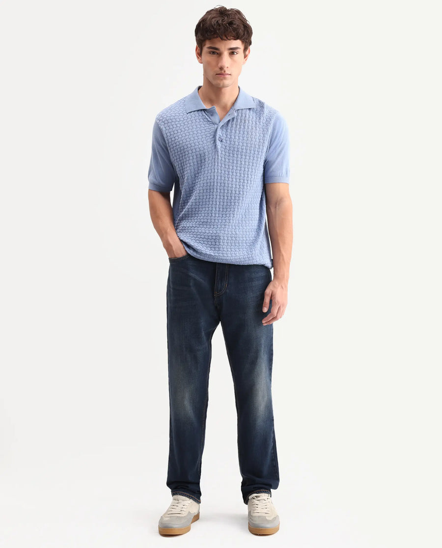 Rare Rabbit Men's Naze Dark Navy Cotton Blend Fabric Shank And Zipper Morris Regular Plain Jeans