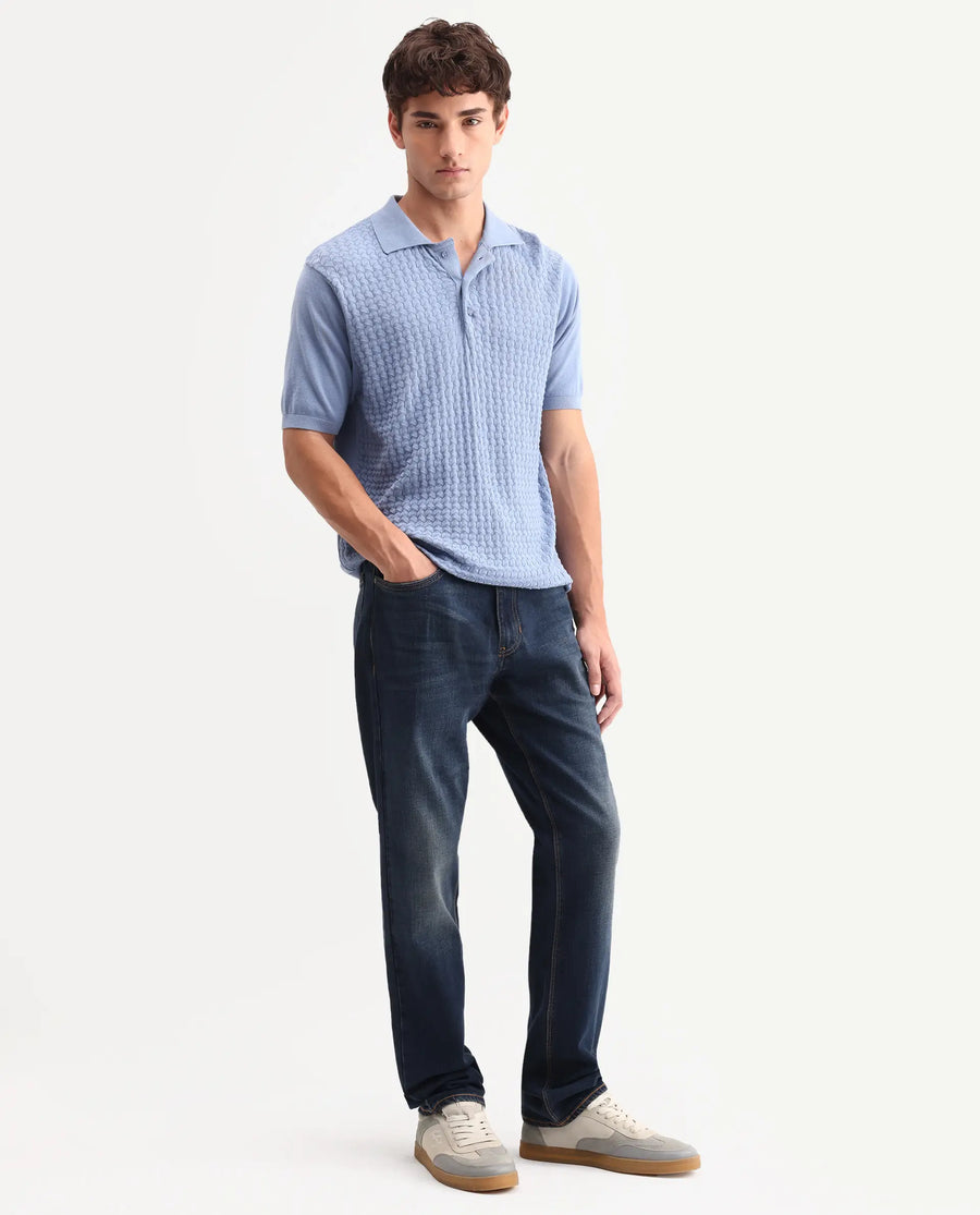 Rare Rabbit Men's Naze Dark Navy Cotton Blend Fabric Shank And Zipper Morris Regular Plain Jeans