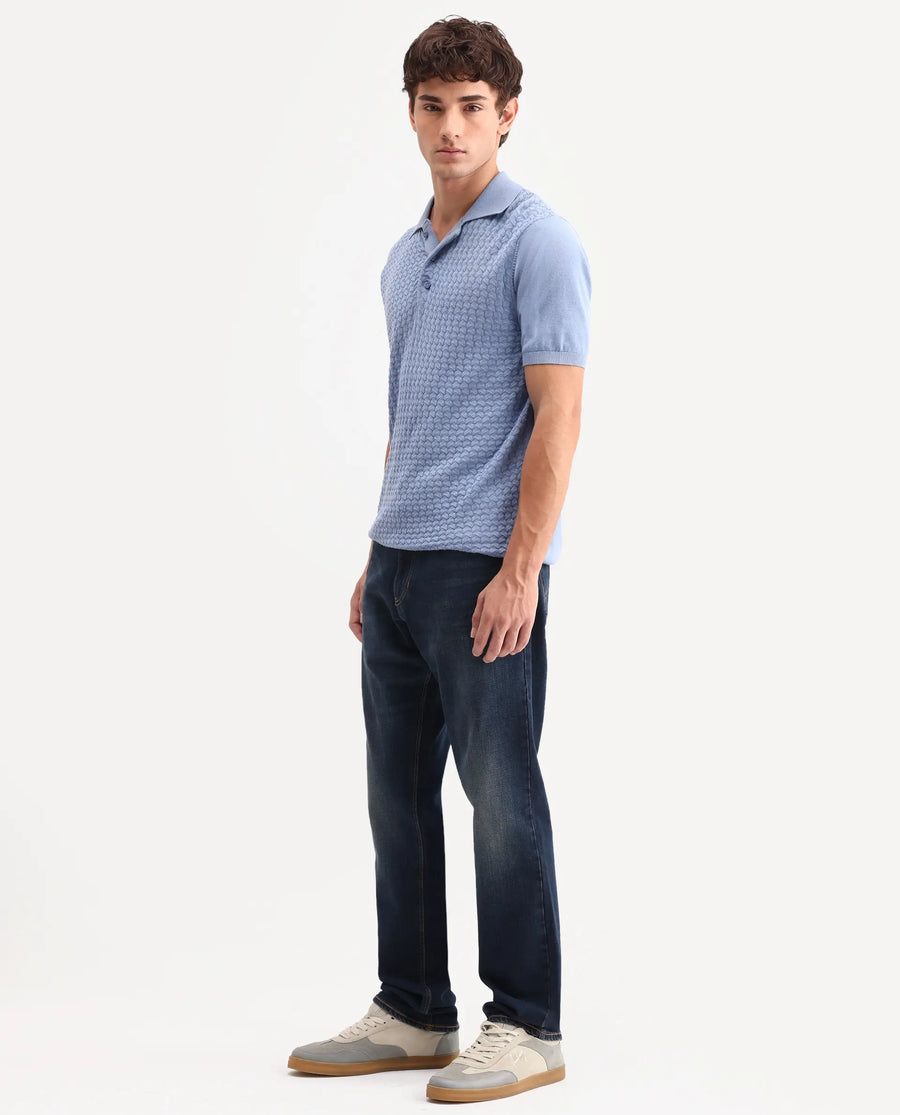 Rare Rabbit Men's Naze Dark Navy Cotton Blend Fabric Shank And Zipper Morris Regular Plain Jeans