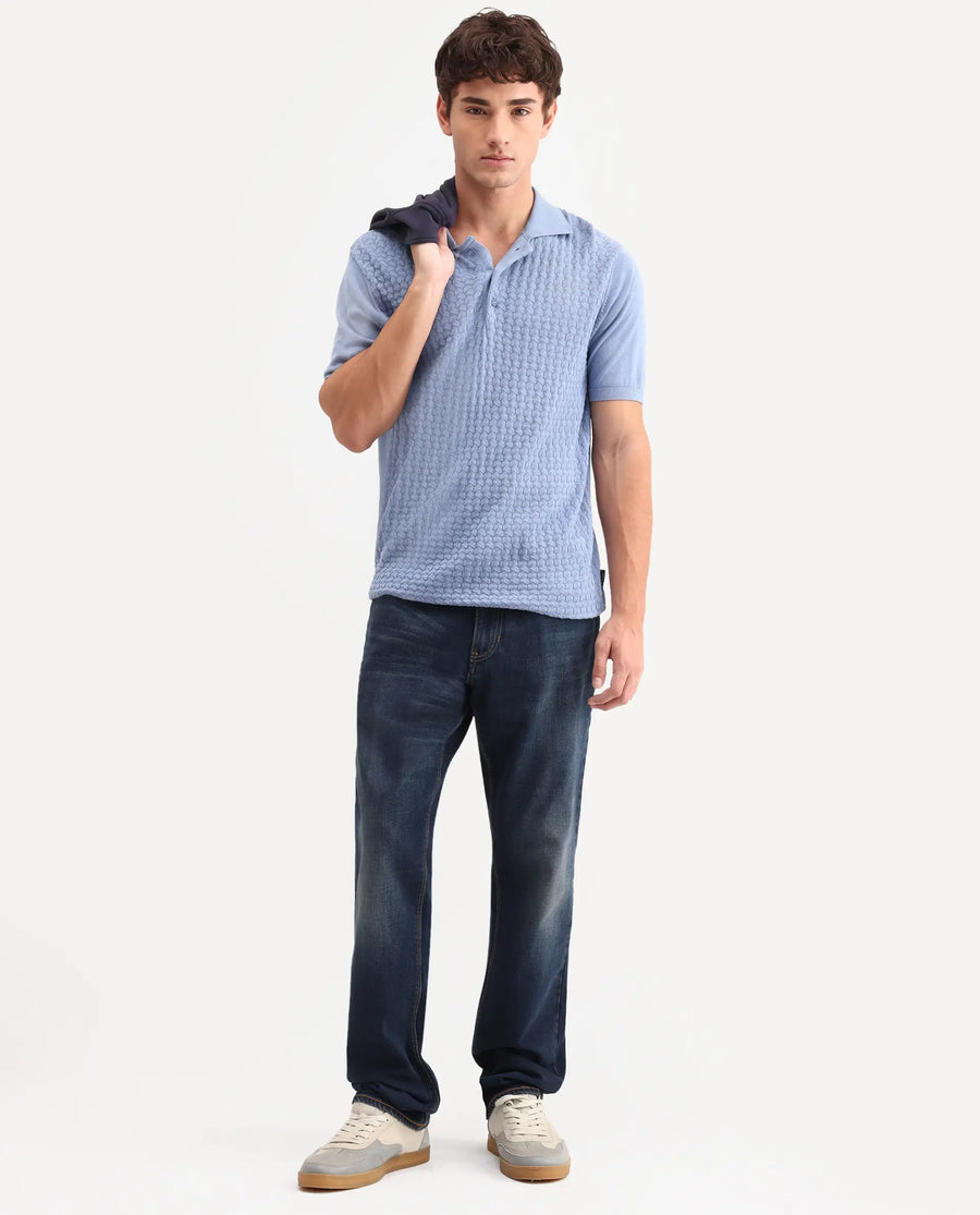Rare Rabbit Men's Naze Dark Navy Cotton Blend Fabric Shank And Zipper Morris Regular Plain Jeans