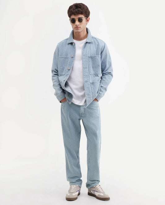 Rare Rabbit Men's Krix Light Blue Cotton Fabric Shank And Zipper Morris Regular Plain Jeans
