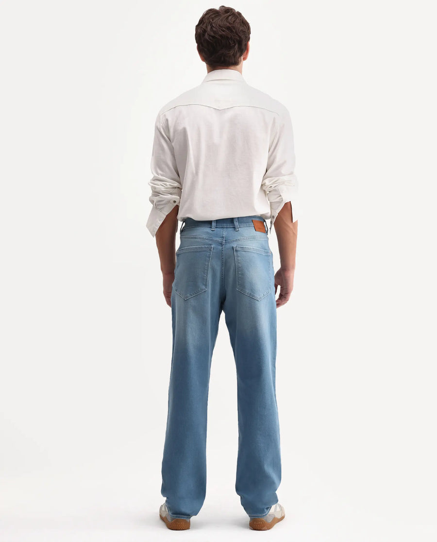 Rare Rabbit Men's Nazek Light Blue Cotton Blend Fabric Shank And Zipper Morris Regular Fit Plain Jeans