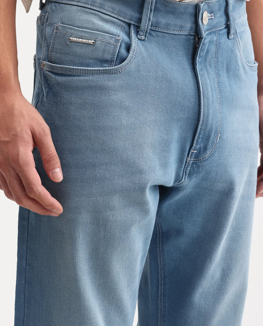 Rare Rabbit Men's Nazek Light Blue Cotton Blend Fabric Shank And Zipper Morris Regular Fit Plain Jeans