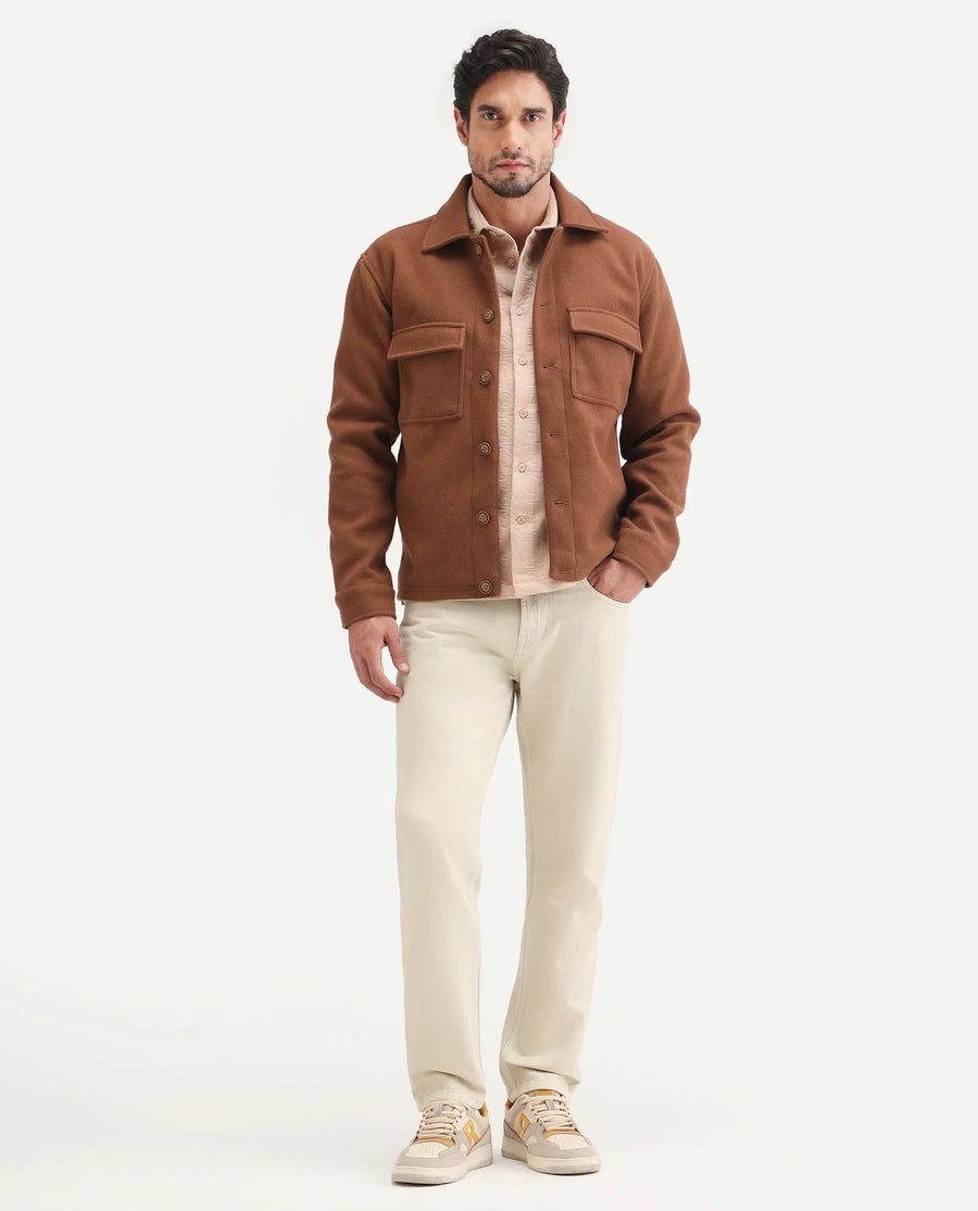 Rare Rabbit Men's Arvi B Beige Cotton Fabric Shank And Zipper Kurt Carrot Plain Jeans