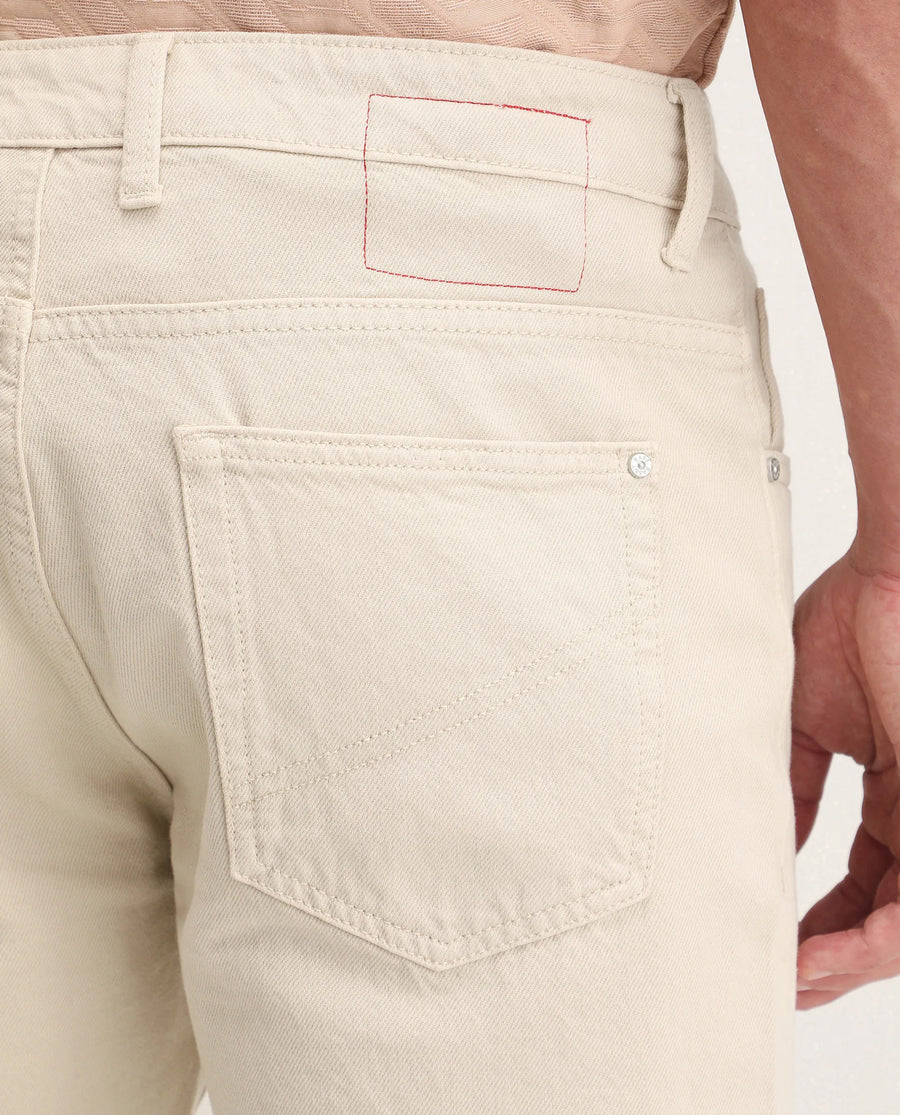 Rare Rabbit Men's Arvi B Beige Cotton Fabric Shank And Zipper Kurt Carrot Plain Jeans