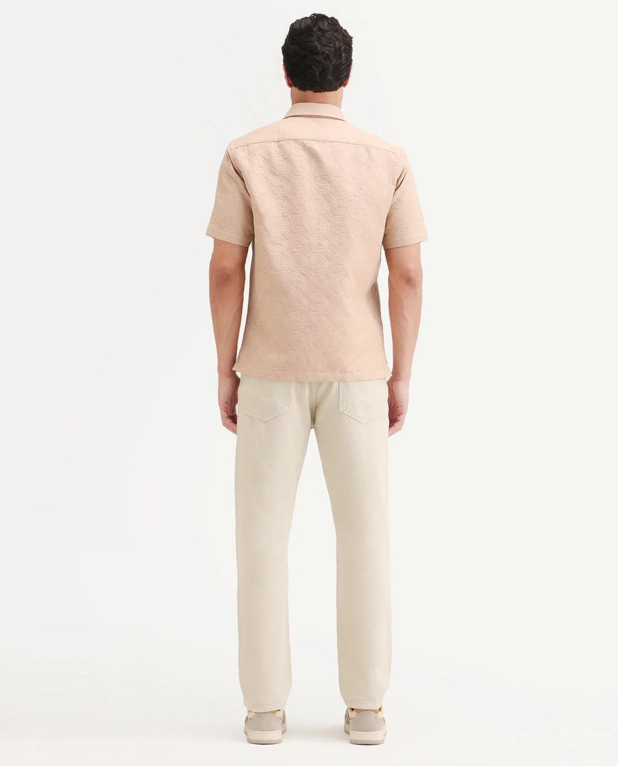 Rare Rabbit Men's Arvi B Beige Cotton Fabric Shank And Zipper Kurt Carrot Plain Jeans