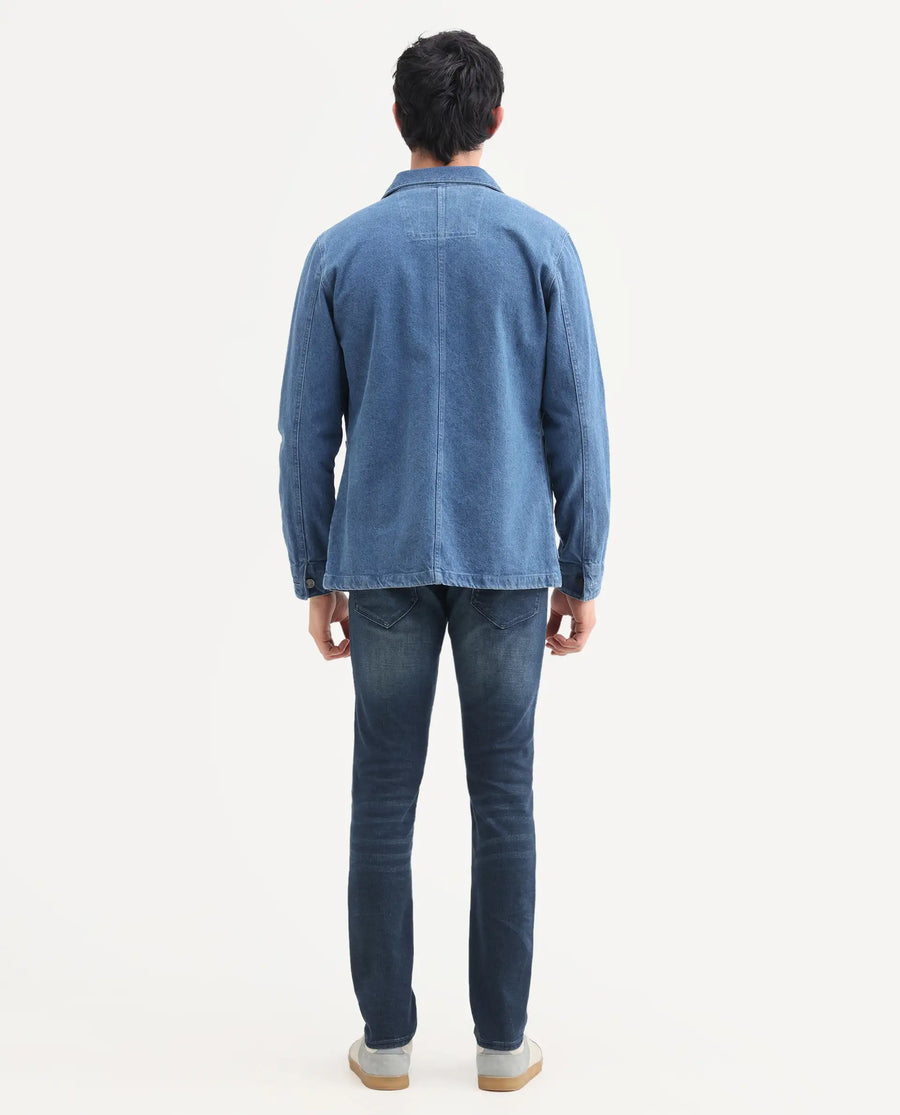 Rare Rabbit Men's Lenz D Dark Blue Cotton Blend Fabric Shank And Zipper Hawk Slim Plain Jeans