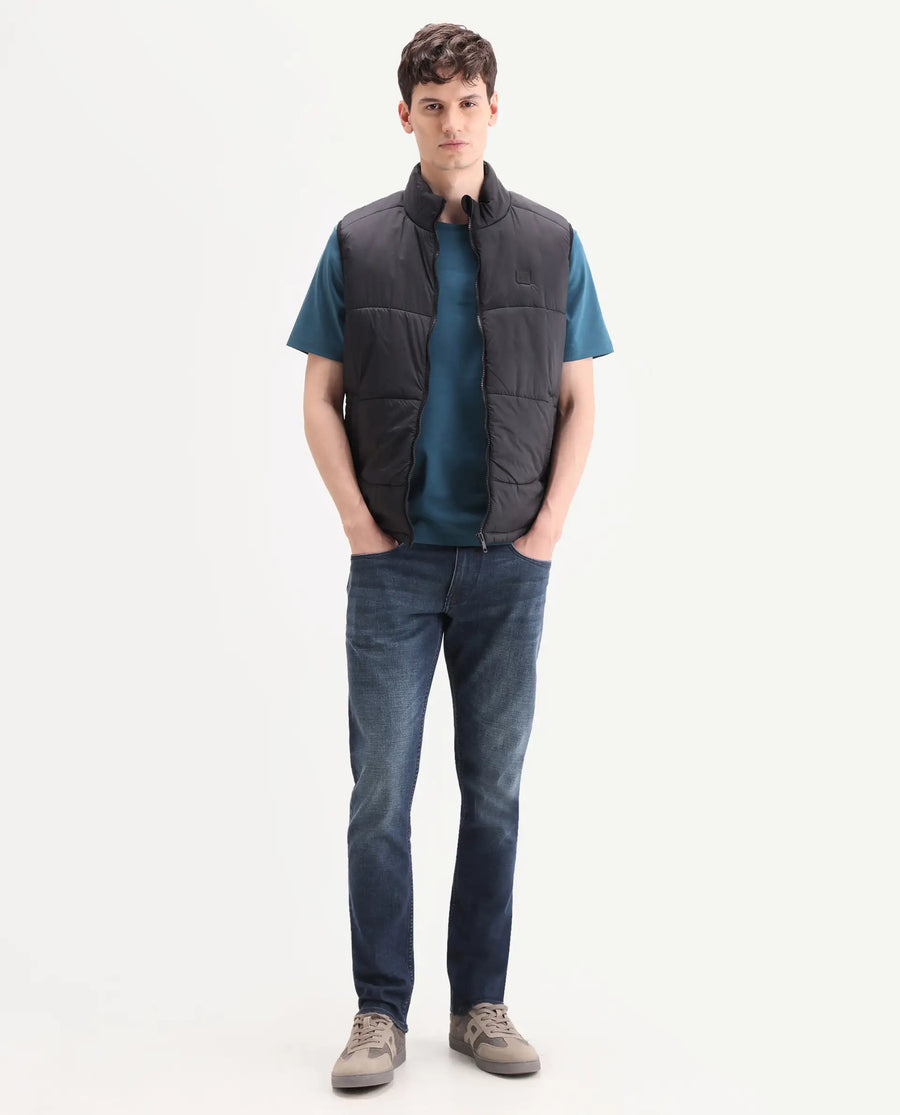 Rare Rabbit Men's Lenz L Blue Cotton Blend Fabric Shank And Zipper Hawk Slim Plain Jeans