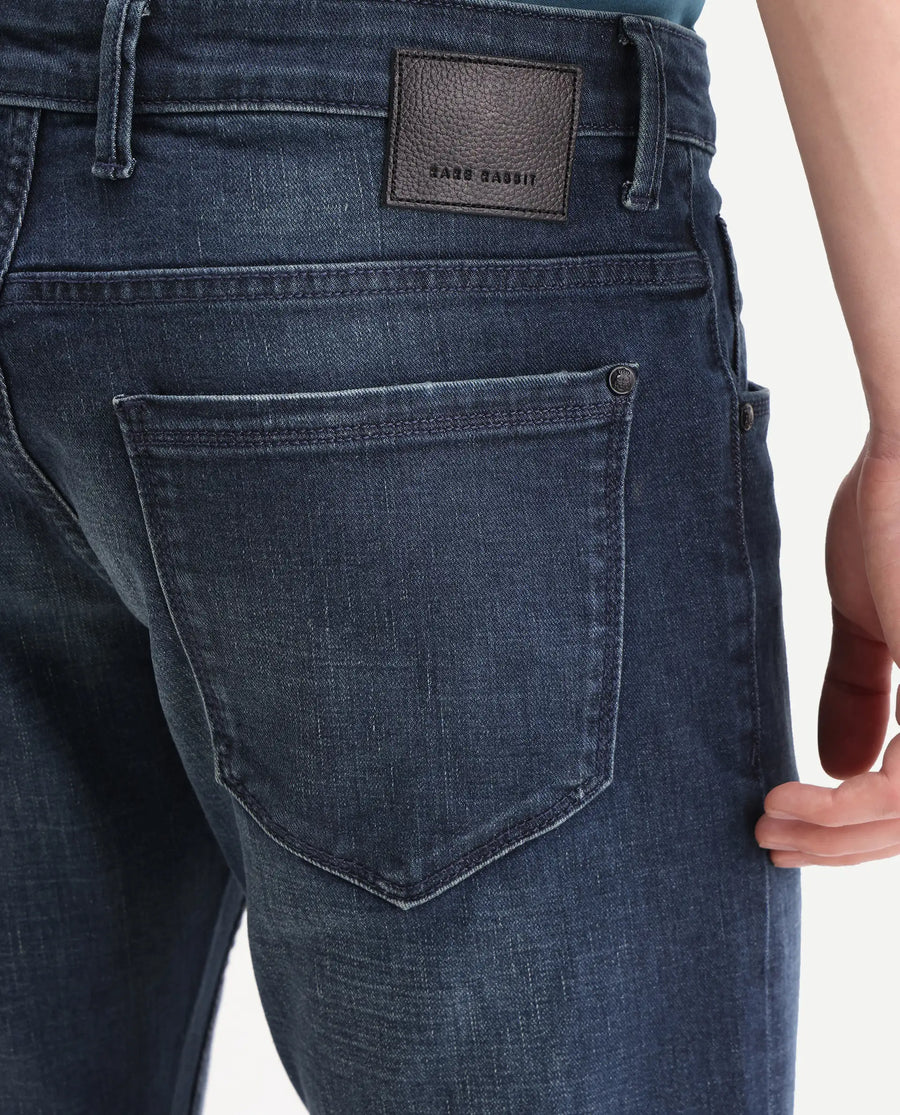 Rare Rabbit Men's Lenz L Blue Cotton Blend Fabric Shank And Zipper Hawk Slim Plain Jeans