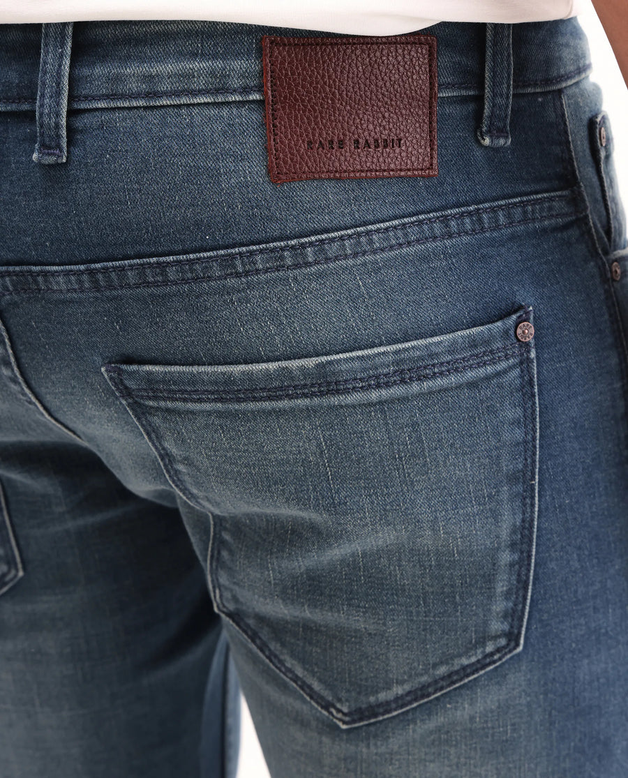 Rare Rabbit Men's Lenz S Blue Cotton Blend Fabric Shank And Zipper Hawk Slim Plain Jeans
