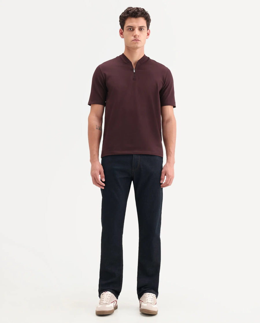 Rare Rabbit Men's Zire M Dark Navy Cotton Blend Fabric Shank And Zipper Morris Regular Plain Jeans