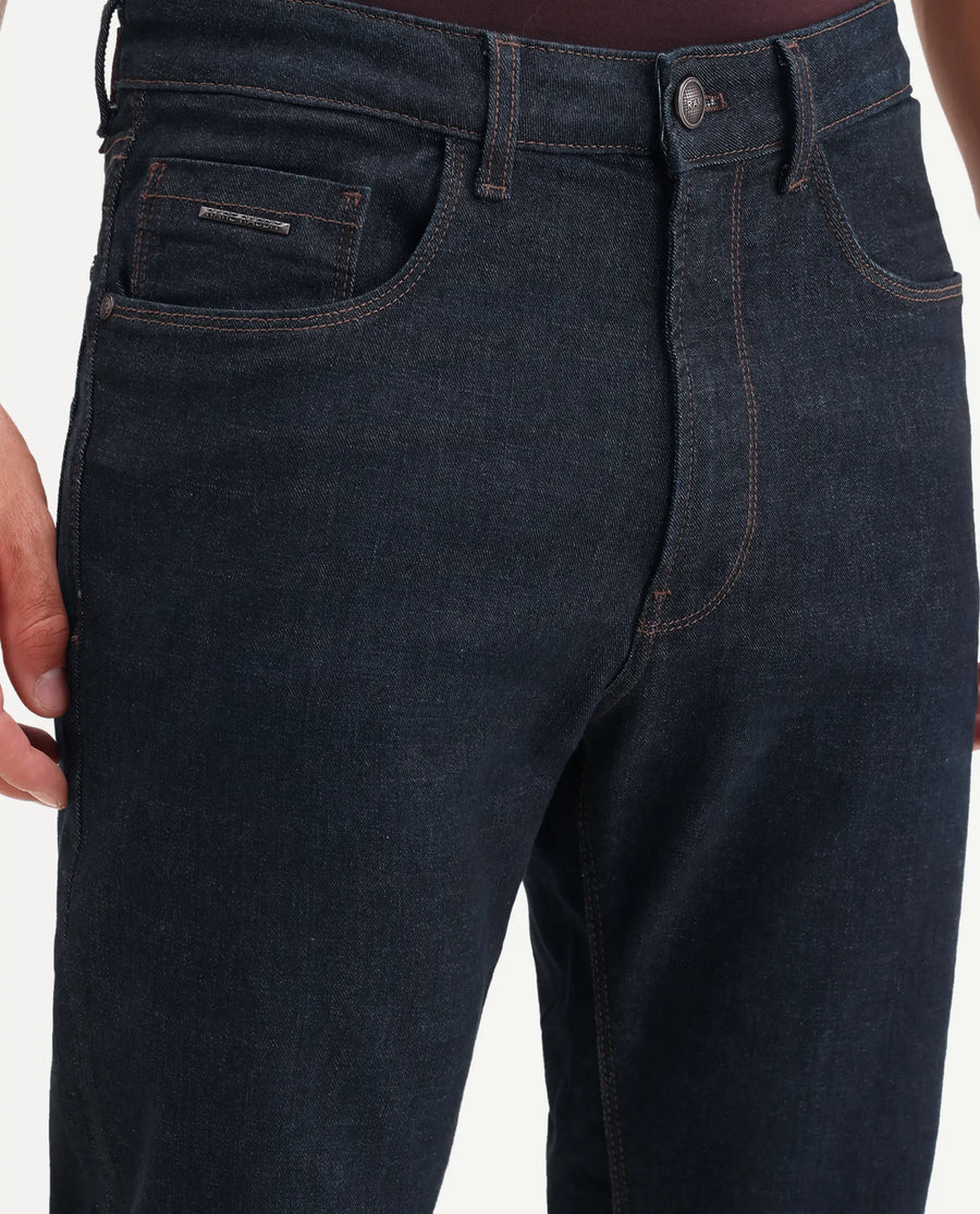Rare Rabbit Men's Zire M Dark Navy Cotton Blend Fabric Shank And Zipper Morris Regular Plain Jeans