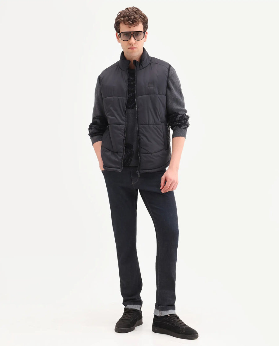 Rare Rabbit Men's Zire H Dark Navy Cotton Blend Fabric Shank And Zipper Hawk Slim Plain Jeans