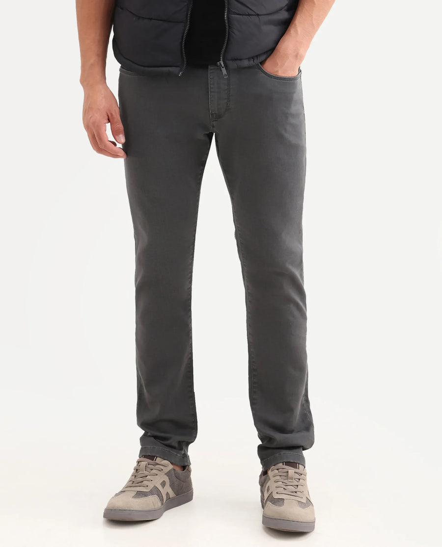 Rare Rabbit Men's Korv 26 Grey Cotton Blend Fabric Shank And Zipper Hawk Slim Plain Jeans