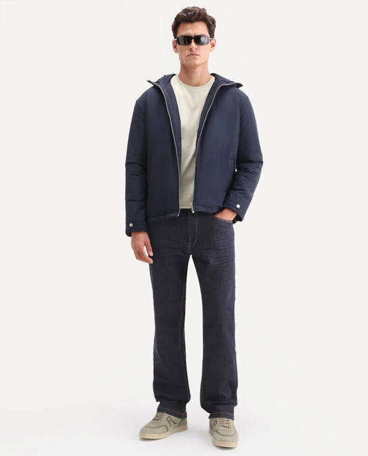 Rare Rabbit Men's Yukto M Dark Navy Cotton Blend Fabric Shank And Zipper Morris Regular Plain Jeans