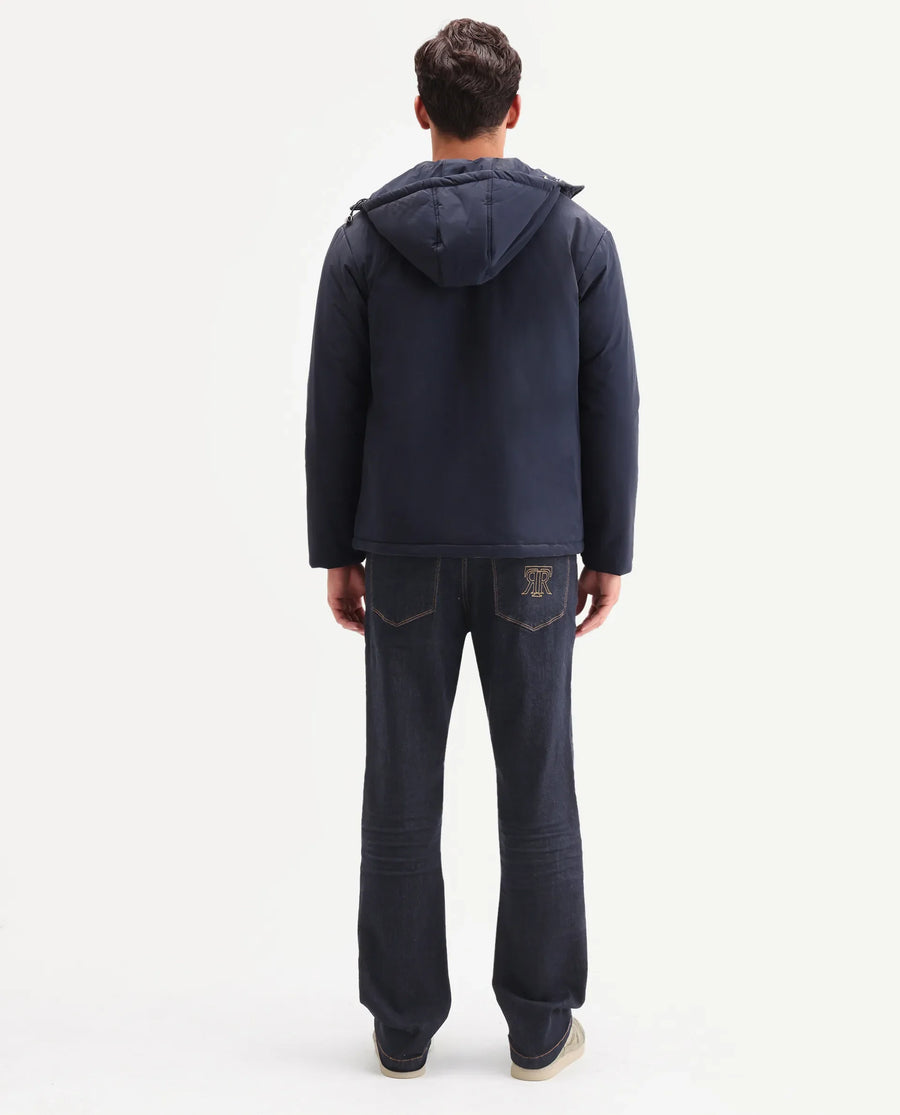 Rare Rabbit Men's Yukto M Dark Navy Cotton Blend Fabric Shank And Zipper Morris Regular Plain Jeans