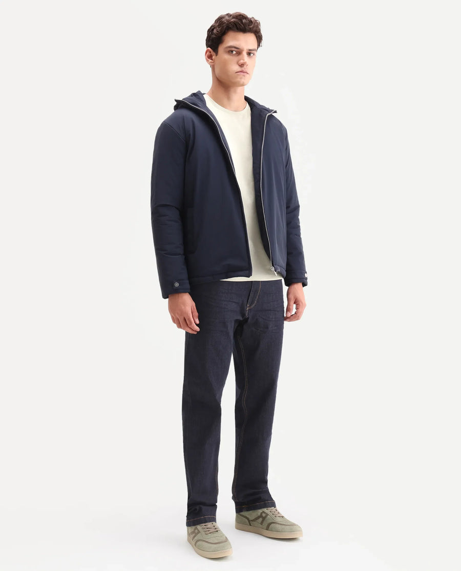 Rare Rabbit Men's Yukto M Dark Navy Cotton Blend Fabric Shank And Zipper Morris Regular Plain Jeans