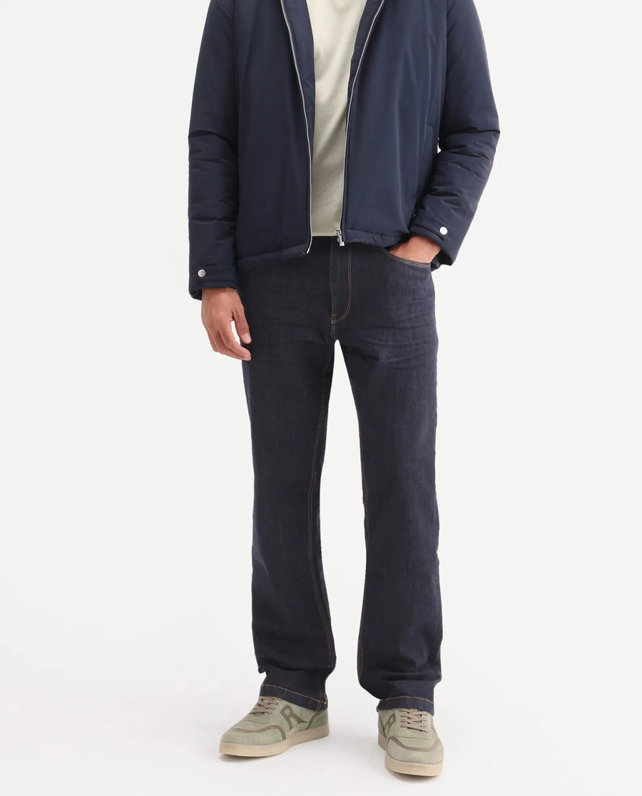 Rare Rabbit Men's Yukto M Dark Navy Cotton Blend Fabric Shank And Zipper Morris Regular Plain Jeans