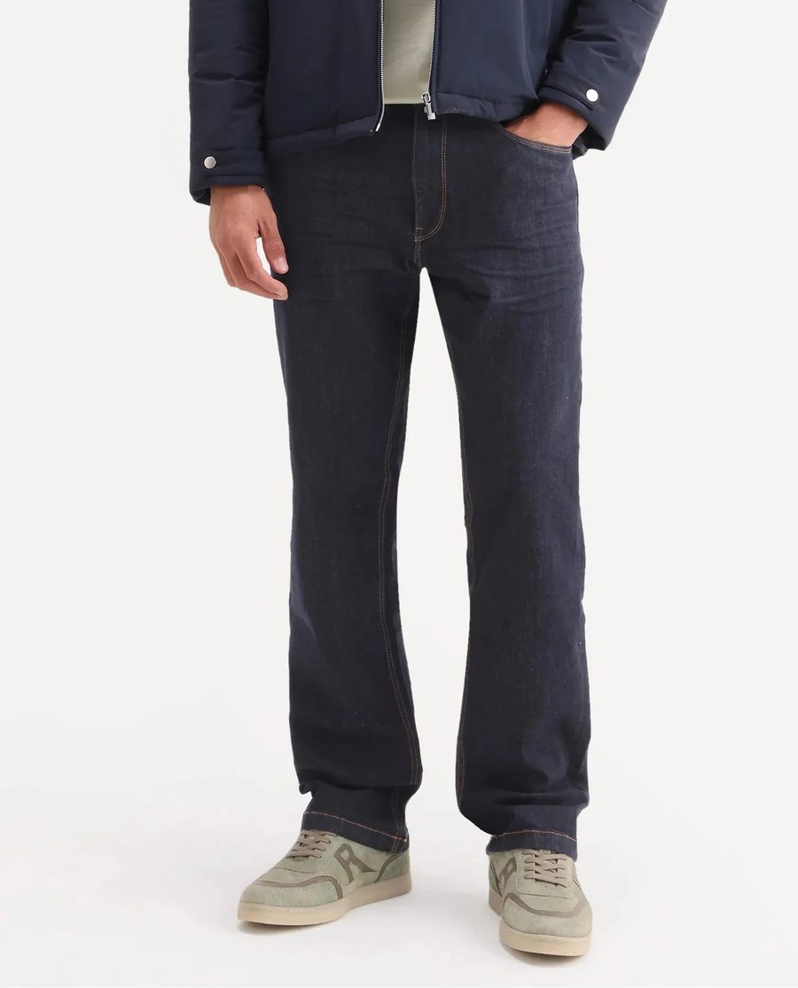 Rare Rabbit Men's Yukto M Dark Navy Cotton Blend Fabric Shank And Zipper Morris Regular Plain Jeans
