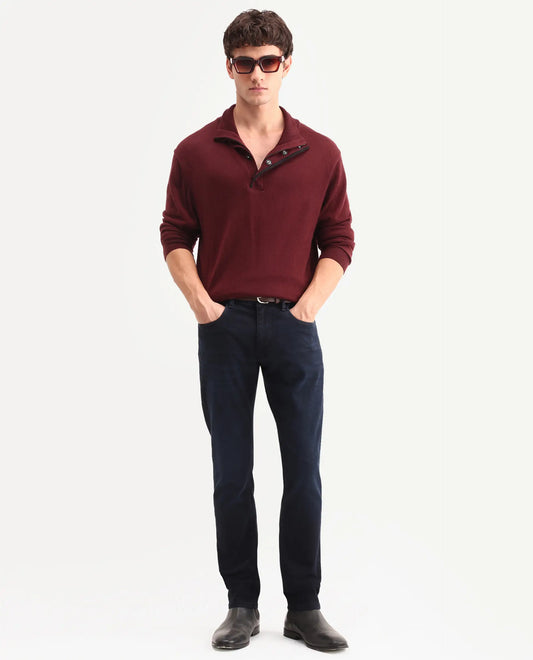 Rare Rabbit Men's Victo 26 Dark Blue Cotton Blend Fabric Shank And Zipper Hawk Slim Plain Jeans