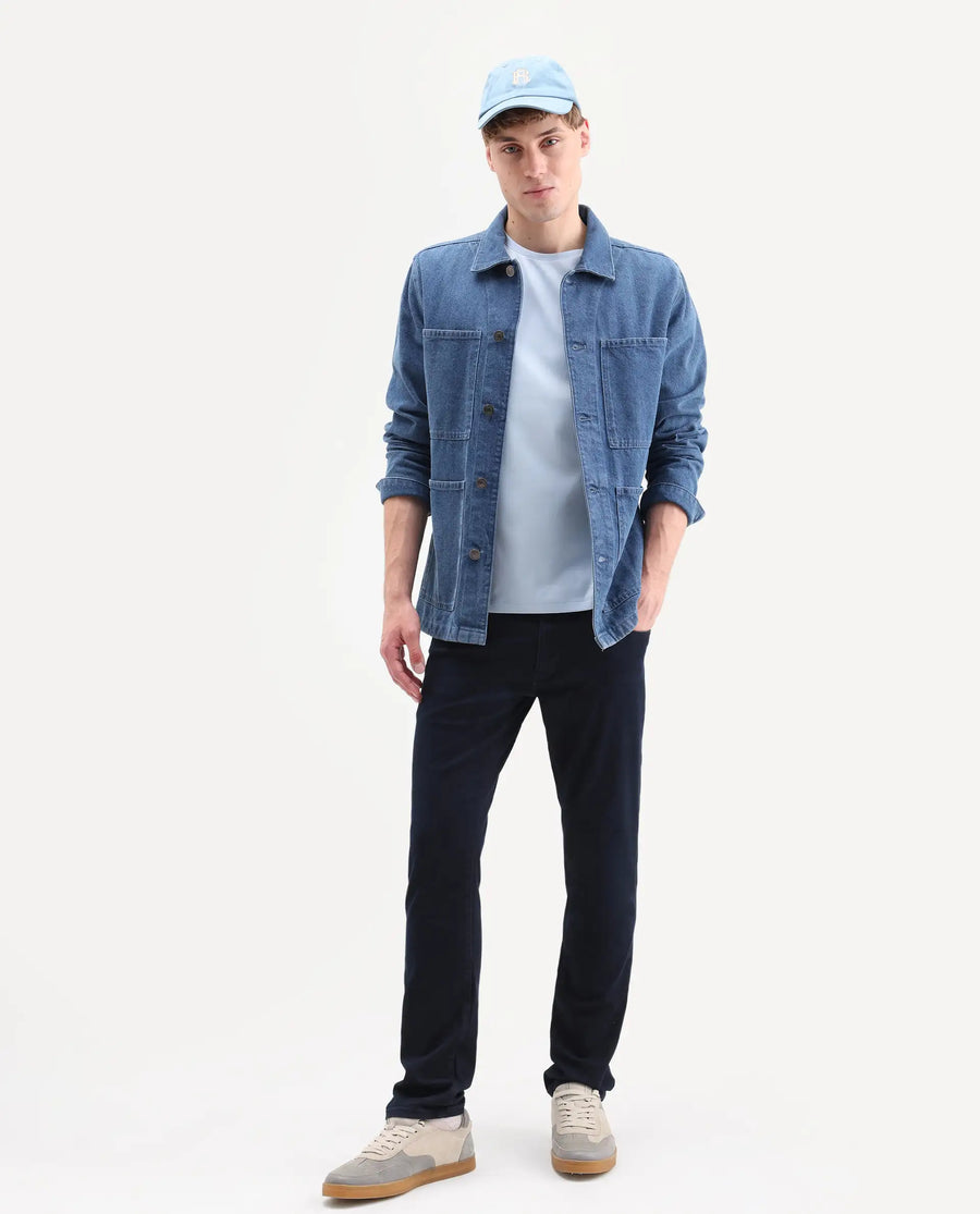 Rare Rabbit Men's Zint Dark Navy Cotton Blend Fabric Shank And Zipper Hawk Slim Plain Jeans