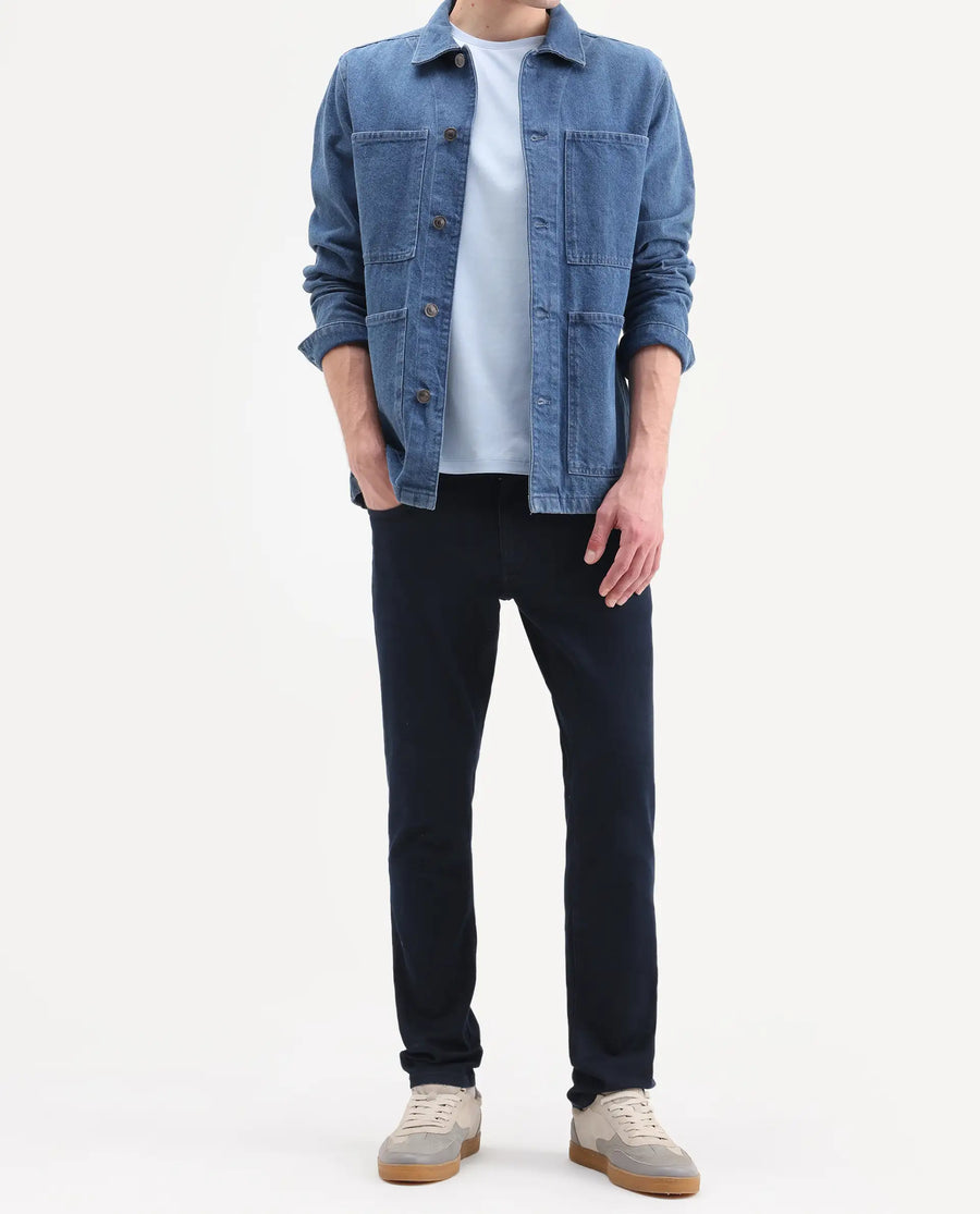 Rare Rabbit Men's Zint Dark Navy Cotton Blend Fabric Shank And Zipper Hawk Slim Plain Jeans