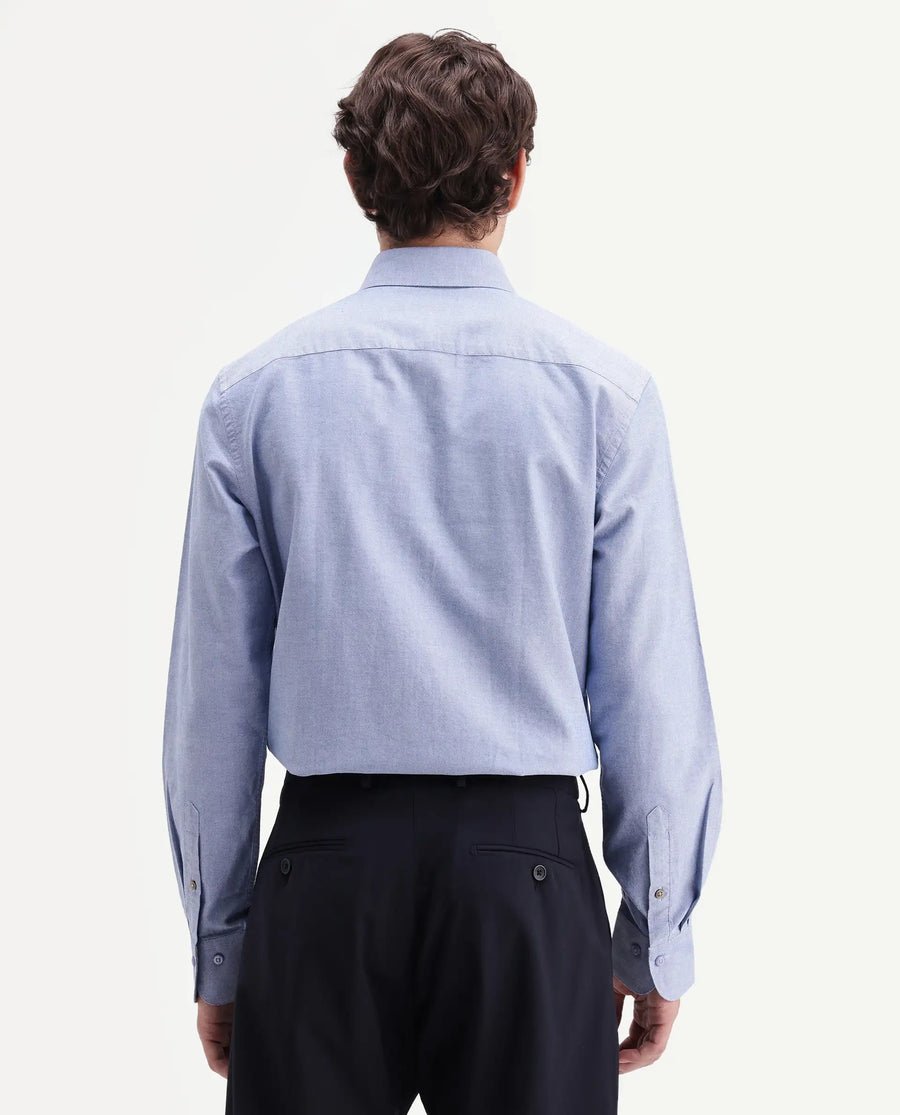 Rare Rabbit Men's Olise Blue Cotton Spread Collar Button Regular Fit Plain Shirt