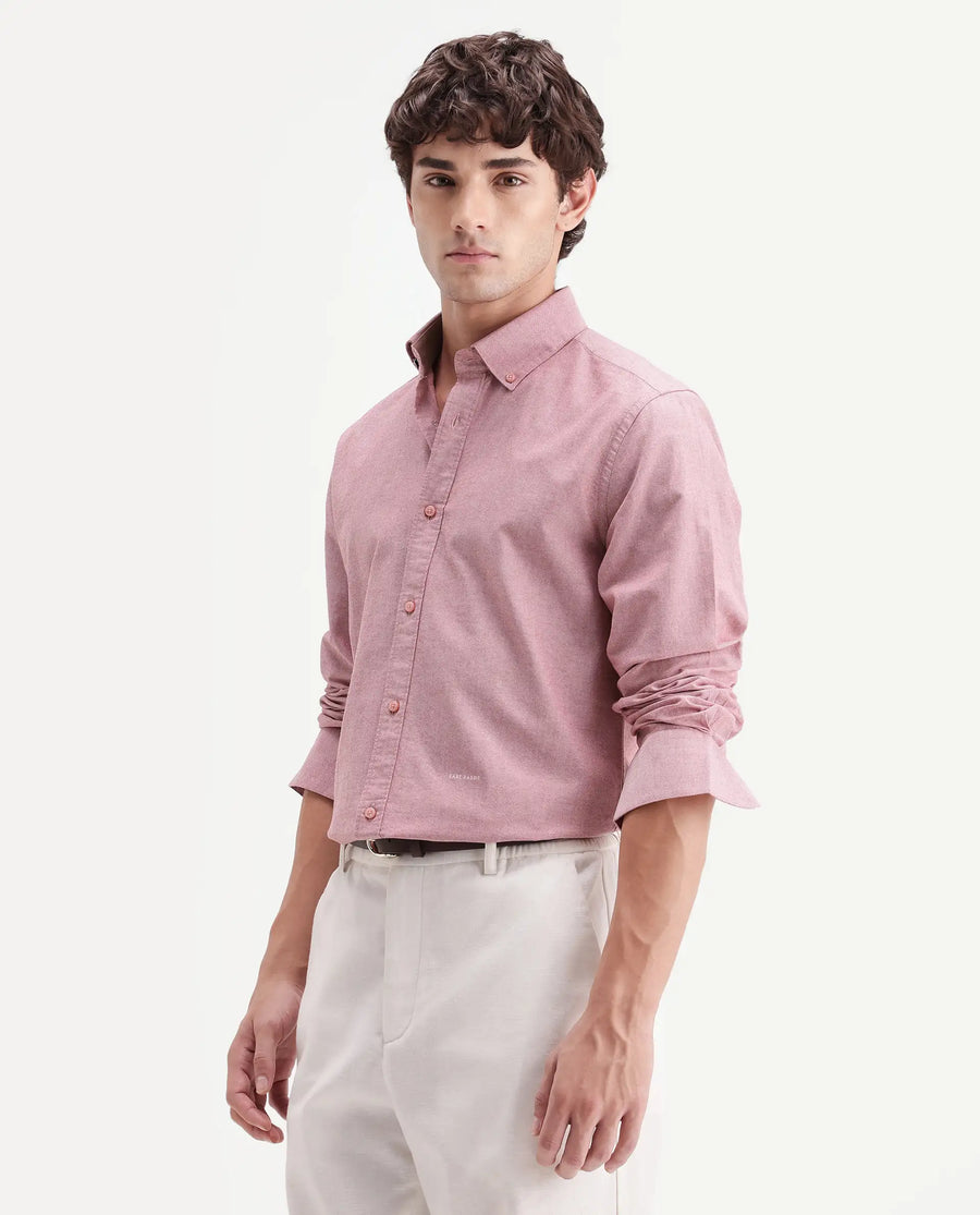 Rare Rabbit Men's Olise Red Cotton Button-Down Collar Regular Fit Plain Shirt