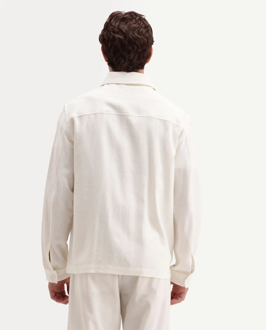 Rare Rabbit Men's Jomo-T-26 Off White Linen Blend Spread Collar Zipper Regular Plain Shacket