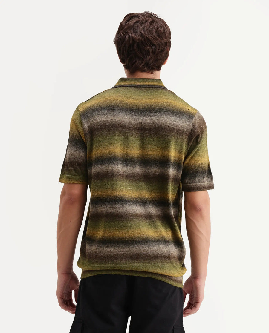 Rare Rabbit Men's Grao Multi-1 Cotton Spread Collar Button Regular Fit Striped Polo