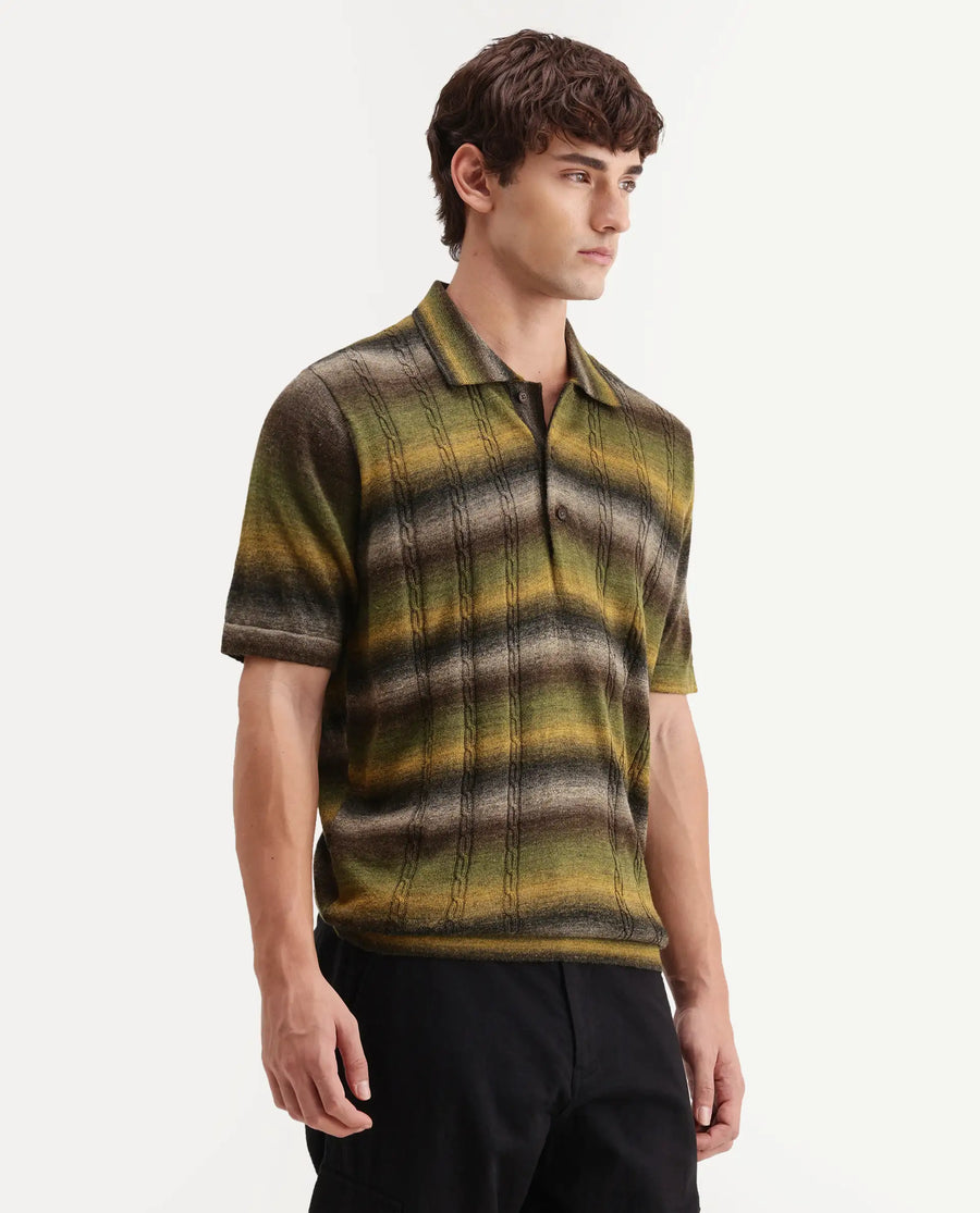 Rare Rabbit Men's Grao Multi-1 Cotton Spread Collar Button Regular Fit Striped Polo