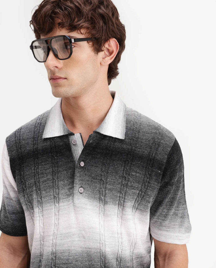 Rare Rabbit Men's Grao Multi-2 Cotton Spread Collar Button Regular Fit Striped Polo