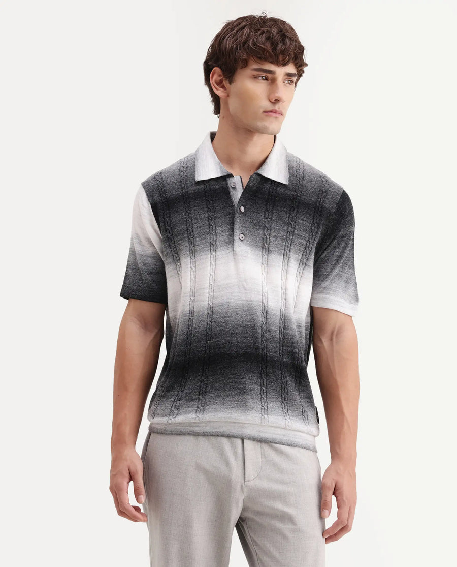 Rare Rabbit Men's Grao Multi-2 Cotton Spread Collar Button Regular Fit Striped Polo