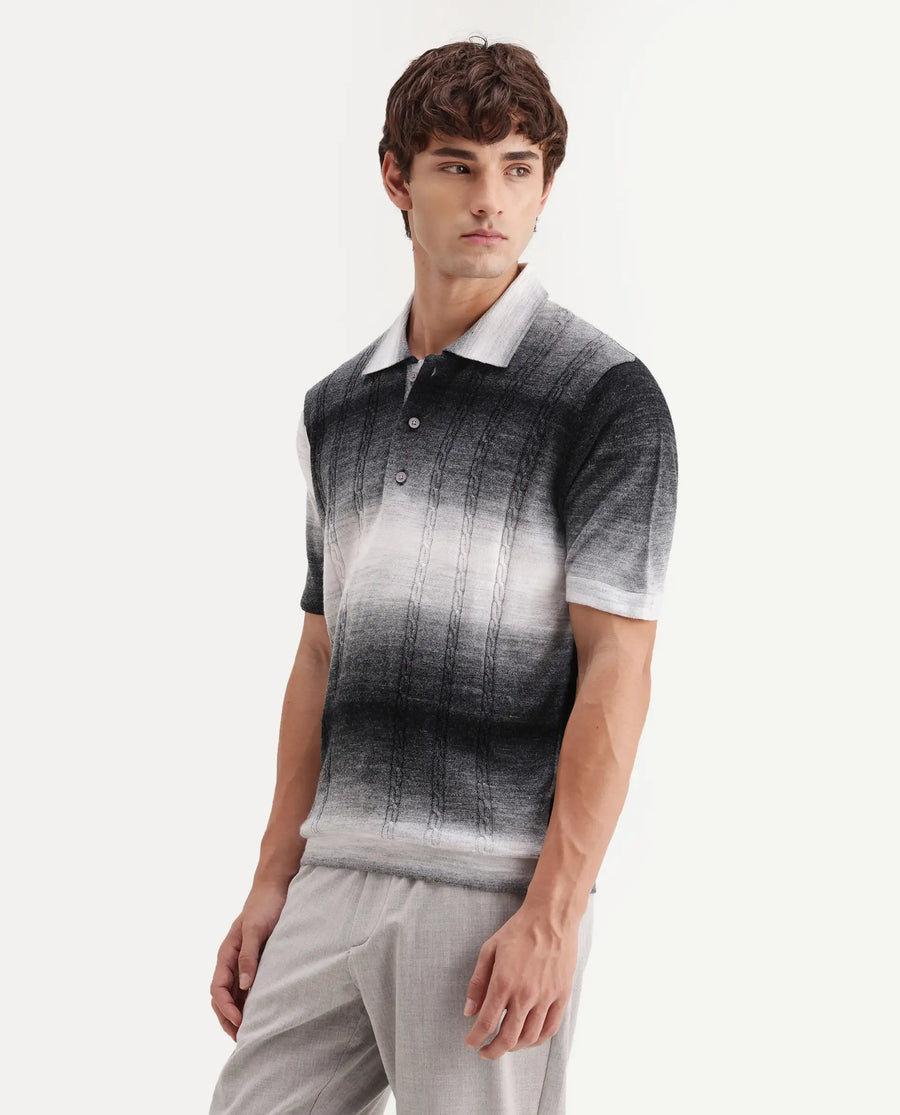Rare Rabbit Men's Grao Multi-2 Cotton Spread Collar Button Regular Fit Striped Polo