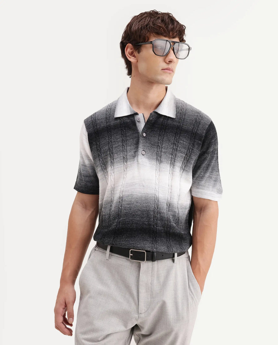 Rare Rabbit Men's Grao Multi-2 Cotton Spread Collar Button Regular Fit Striped Polo