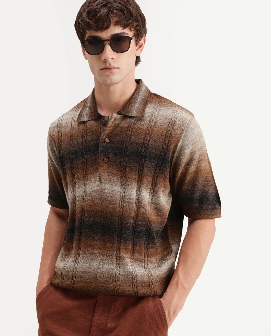 Rare Rabbit Men's Grao Multi-3 Cotton Spread Collar Button Regular Fit Striped Polo
