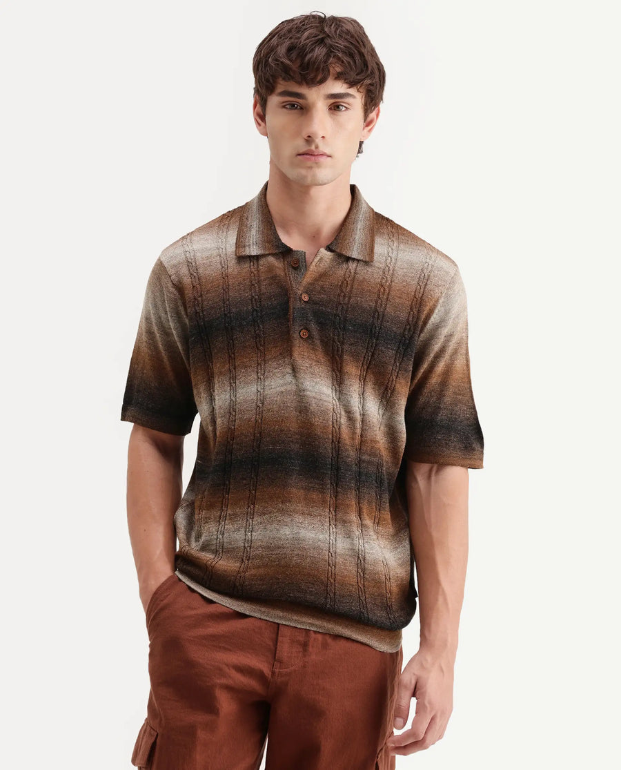 Rare Rabbit Men's Grao Multi-3 Cotton Spread Collar Button Regular Fit Striped Polo