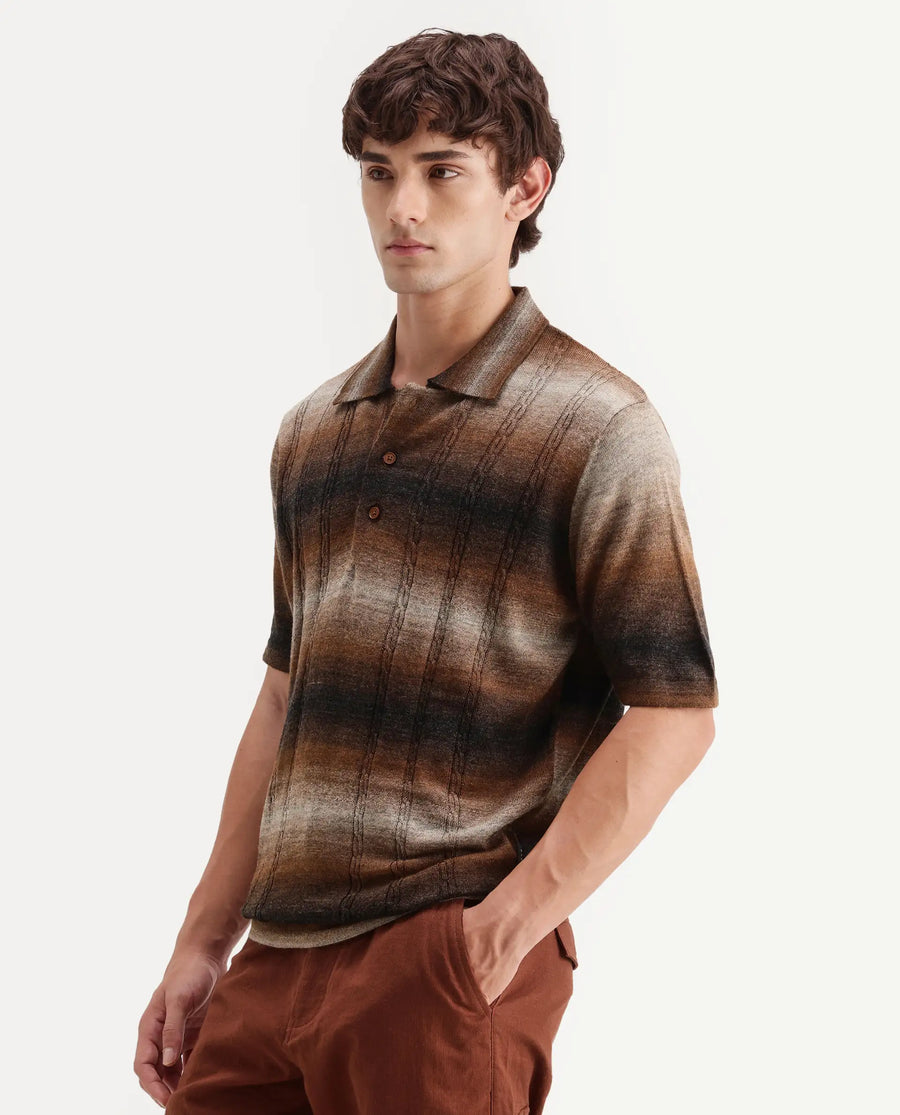 Rare Rabbit Men's Grao Multi-3 Cotton Spread Collar Button Regular Fit Striped Polo