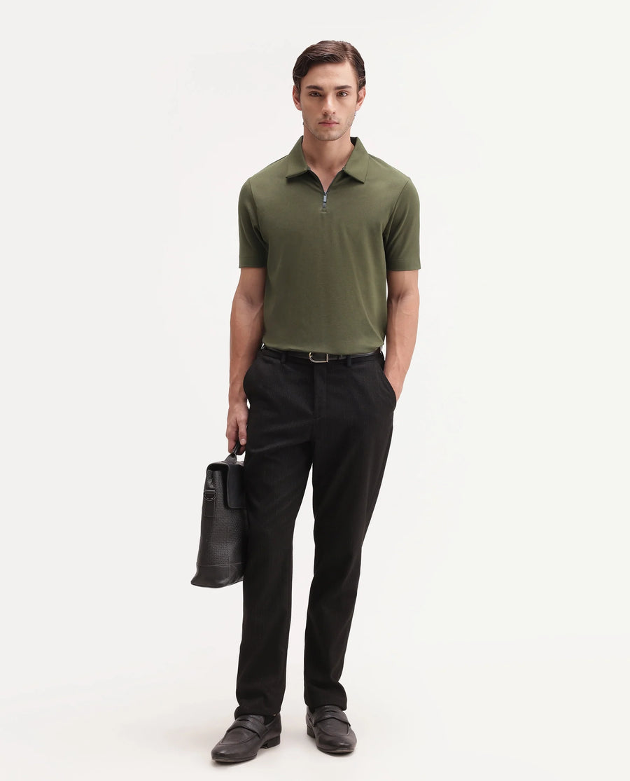 Rare Rabbit Men's Basic Rr-Corp-Cove Dark Olive Cotton Blend Spread Collar Regular Plain Polo