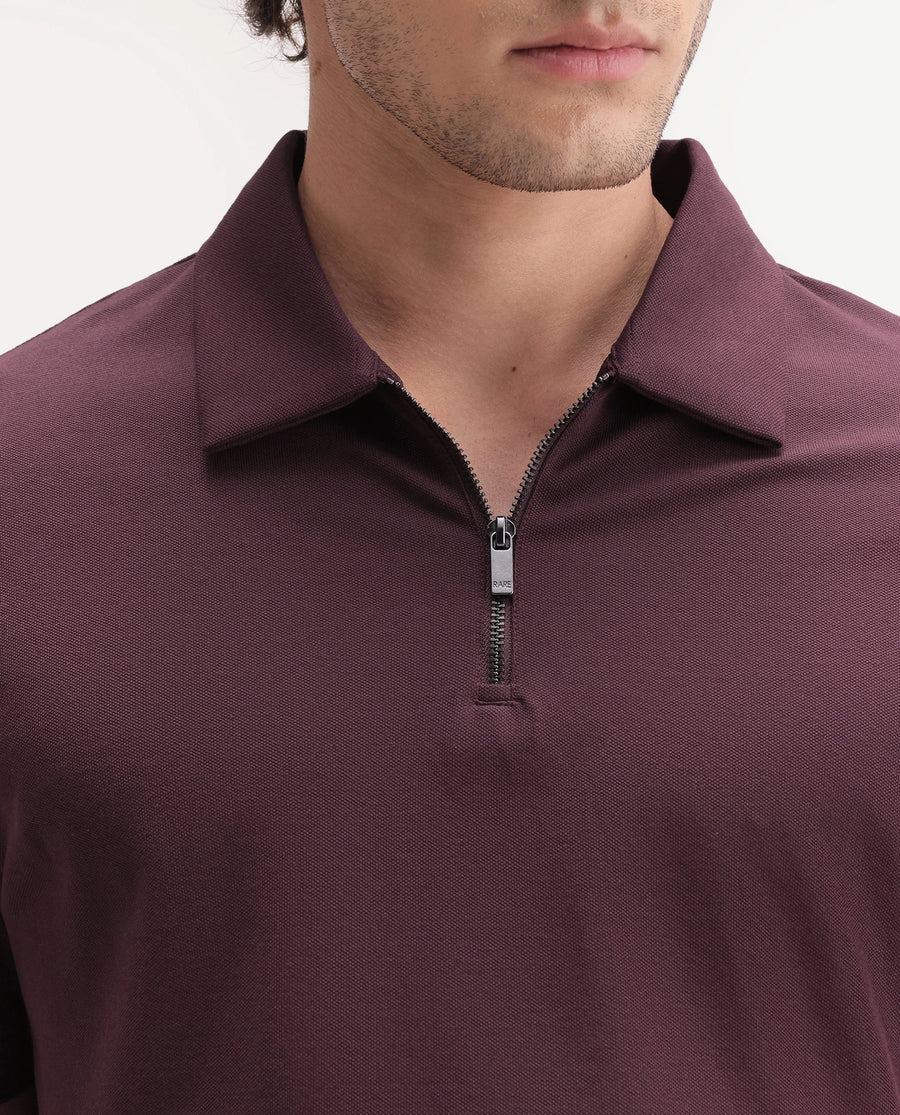 Rare Rabbit Men's Basic Rr-Corp-Cove Maroon Cotton Blend Spread Collar Regular Plain Polo