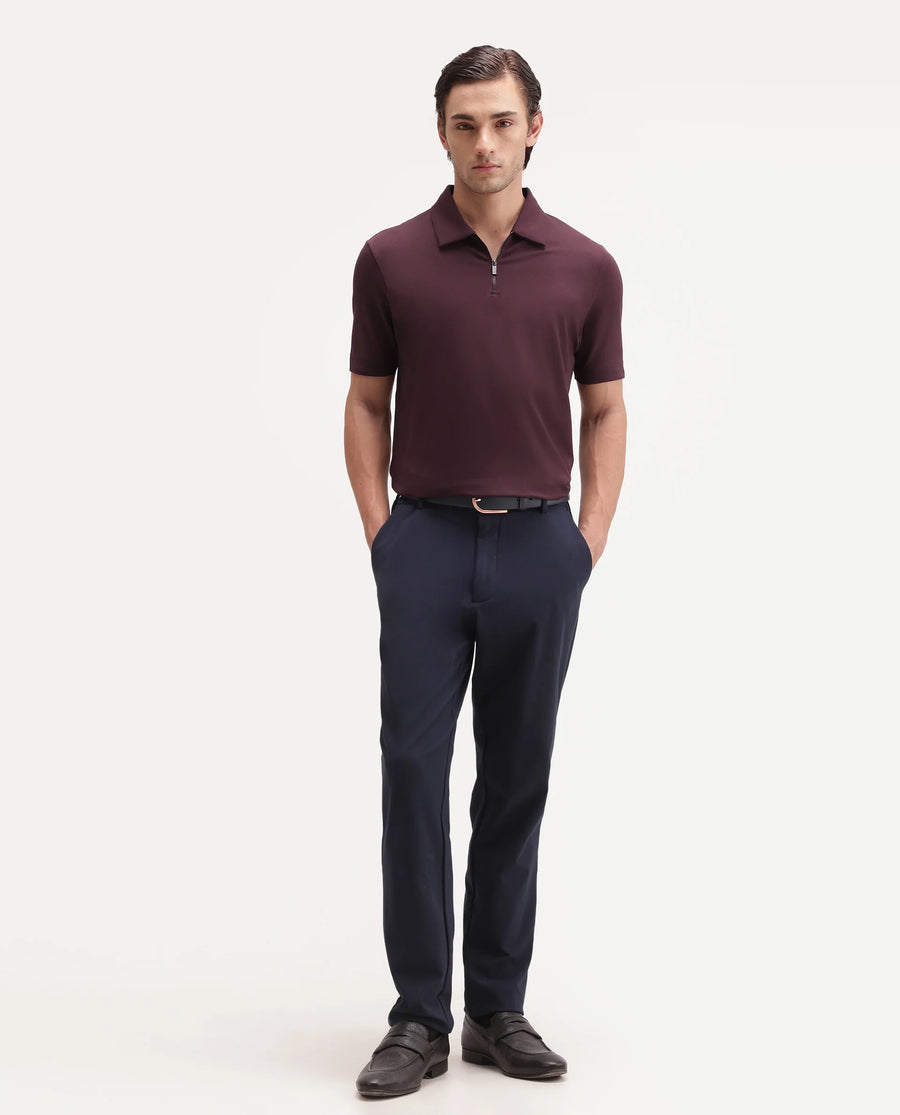 Rare Rabbit Men's Basic Rr-Corp-Cove Maroon Cotton Blend Spread Collar Regular Plain Polo