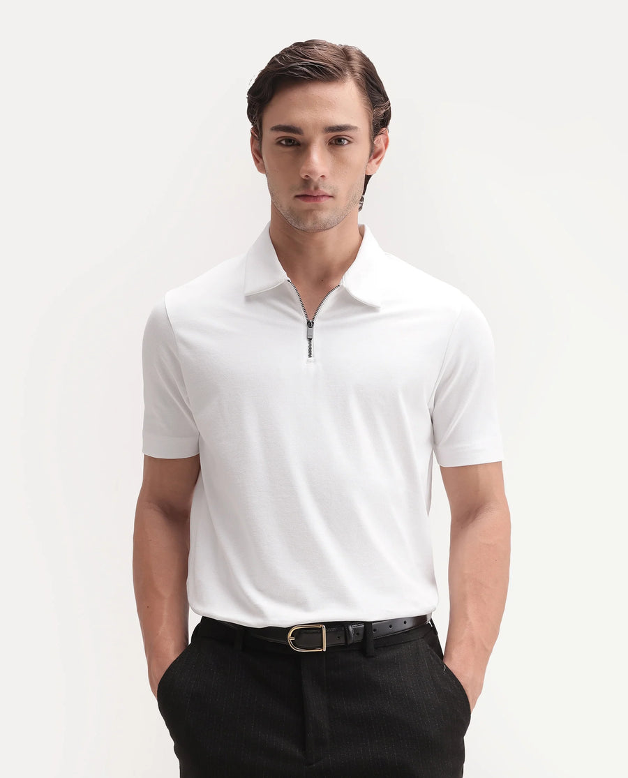 Rare Rabbit Men's Basic Rr-Corp-Cove White Cotton Blend Spread Collar Regular Plain Polo