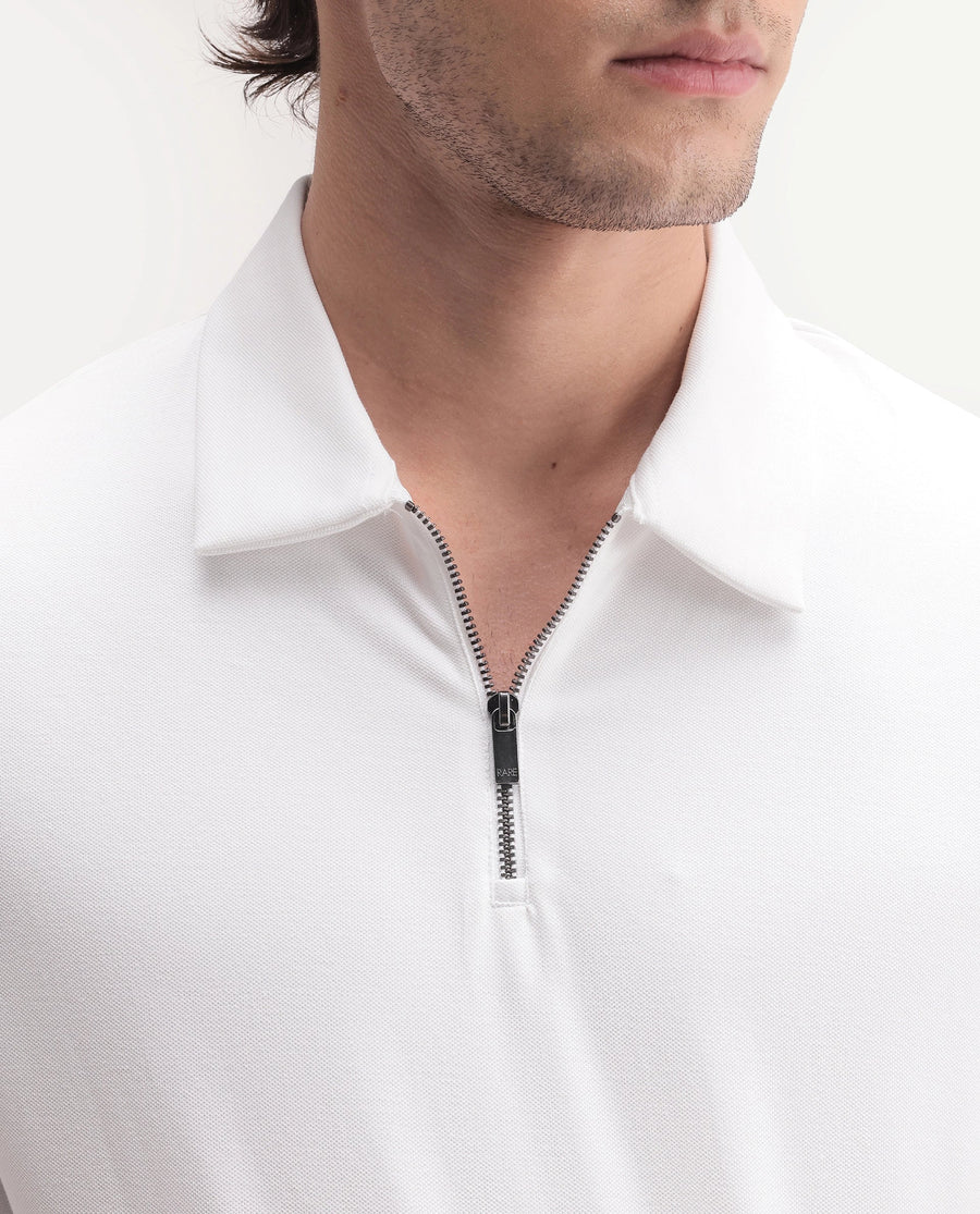 Rare Rabbit Men's Basic Rr-Corp-Cove White Cotton Blend Spread Collar Regular Plain Polo
