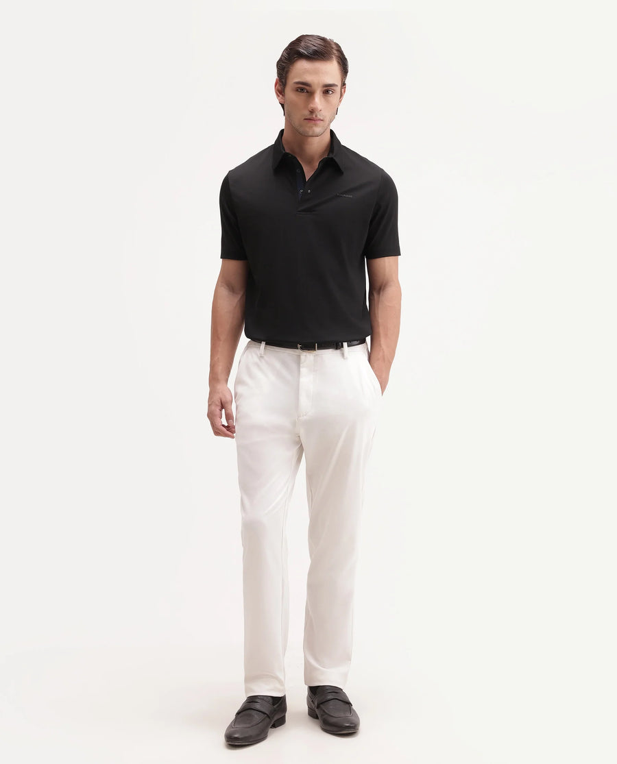 Rare Rabbit Men's Basic Rr-Corp-Mero Black Cotton Blend Spread Collar Regular Plain Polo