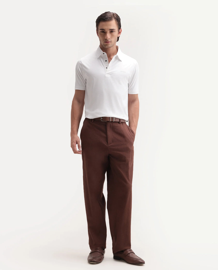 Rare Rabbit Men's Basic Rr-Corp-Mero White Cotton Blend Spread Collar Regular Plain Polo