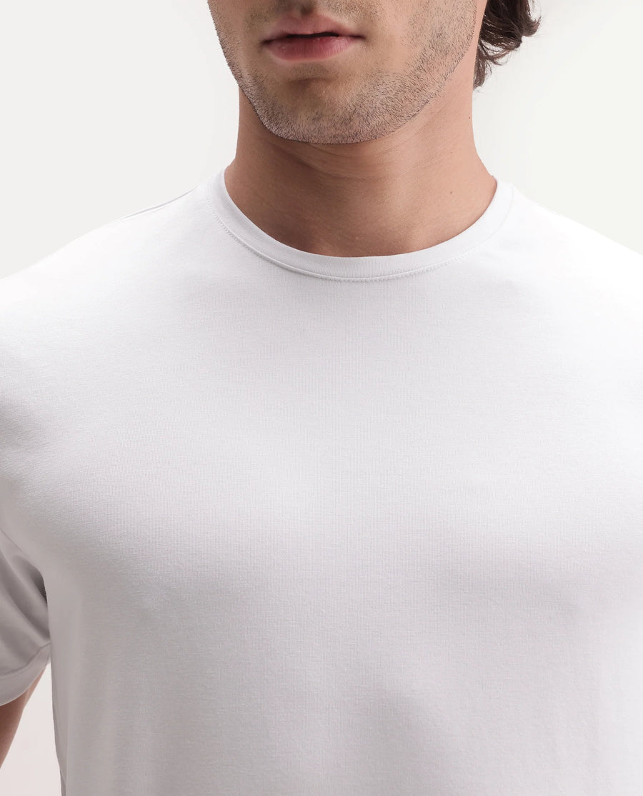 Rare Rabbit Men's Basic Rr-Corp-Rein White Cotton Blend Crew Neck Regular Plain T-Shirt